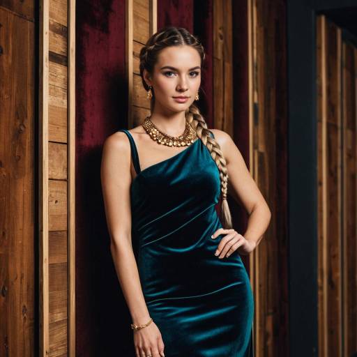 Elegant Woman in Velvet Dress with Braided Hair