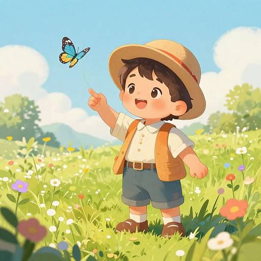 Charming Boy in Sunlit Meadow