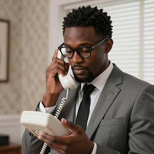 Focused Man with Rotary Phone Portrait