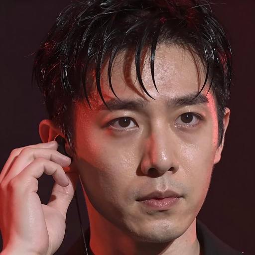 Man with Intense Gaze and Red Lighting