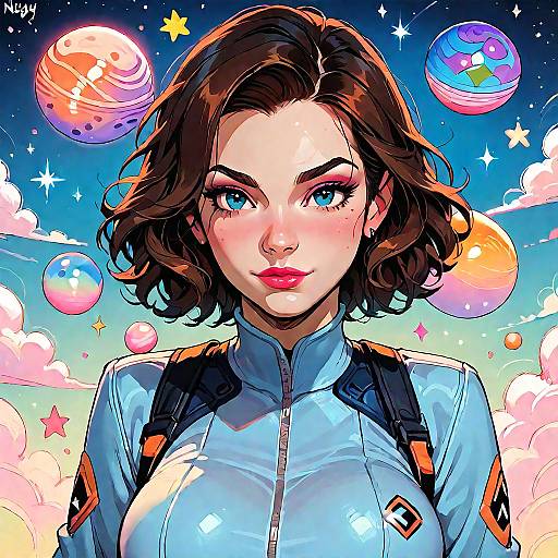 Blue Bodysuit Woman with Stars