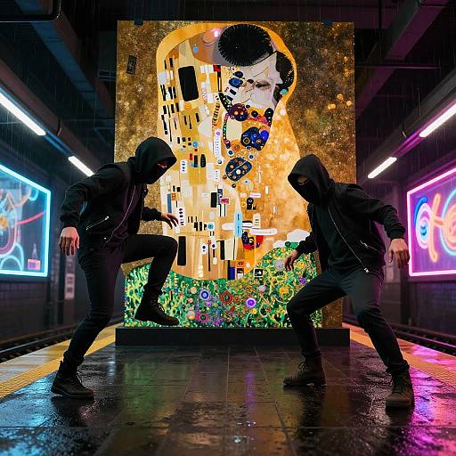 Parkour Rogues Clashing on Neon Subway Platform