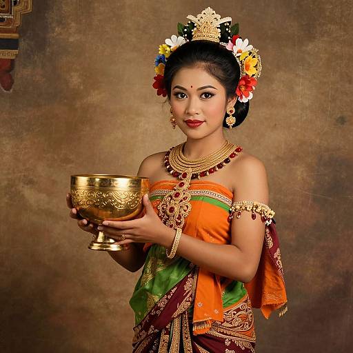 Vintage Balinese Woman in Traditional Attire