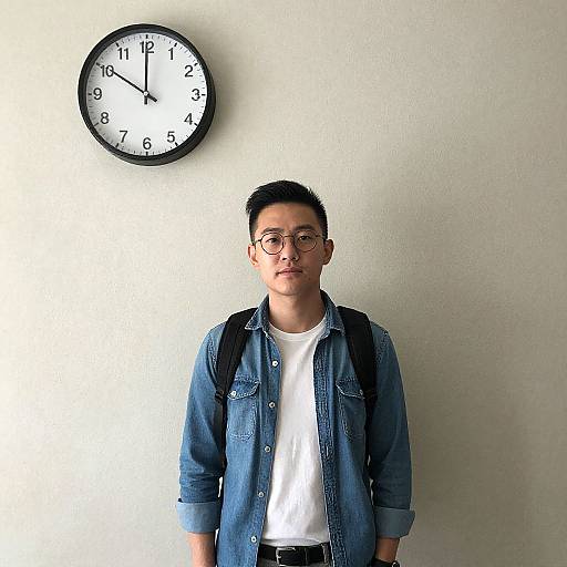 Trendy Man Posing by Clock Wall
