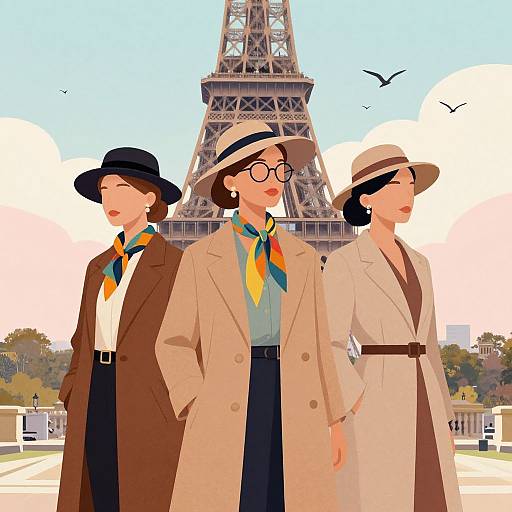 Elegant Women by Eiffel Tower