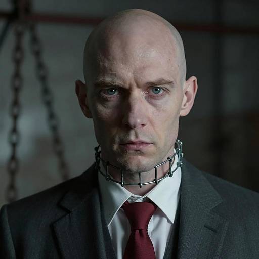 Man with Wire Cage Collar in Suit