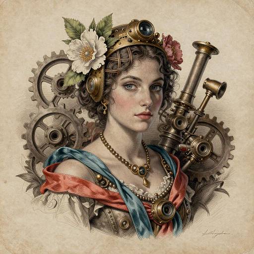 Realistic Diesel-Punk Portrait with Flowers