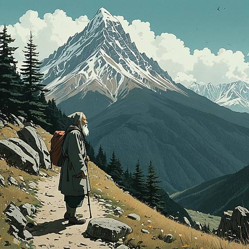 Hermit in Mountain Landscape Digital Illustration