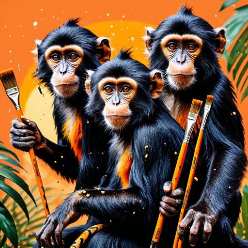 Curious Artistic Jungle Monkeys in Sunset Curious Artistic Jungle Monkeys in Sunset