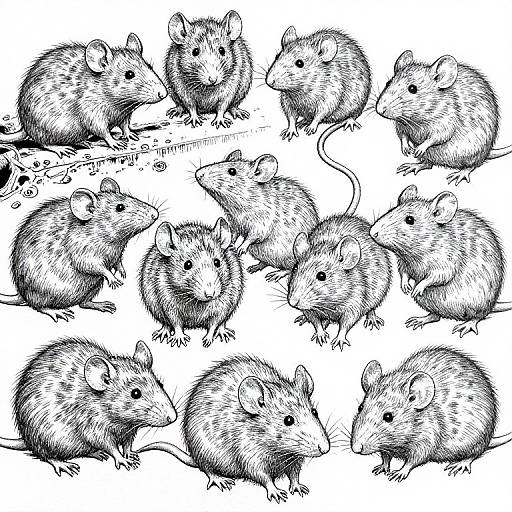Ominous Rat Group Line Art