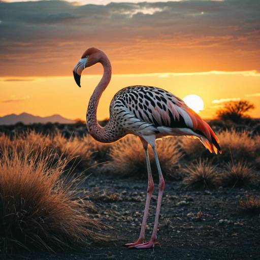 Flamingo and Leopard at Sunset
