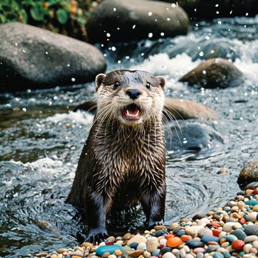 Joyful Otter in Riverside Stream Joyful Otter in Riverside Stream