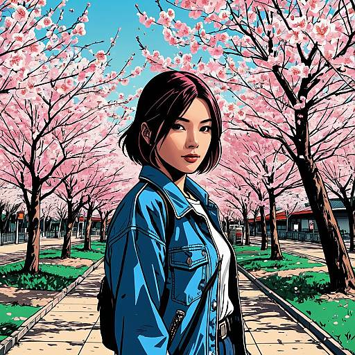 Manga Style Cherry Blossom Park Scene