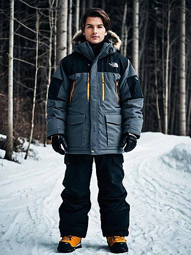 Man in North Face Winter Coat in Snowy Forest