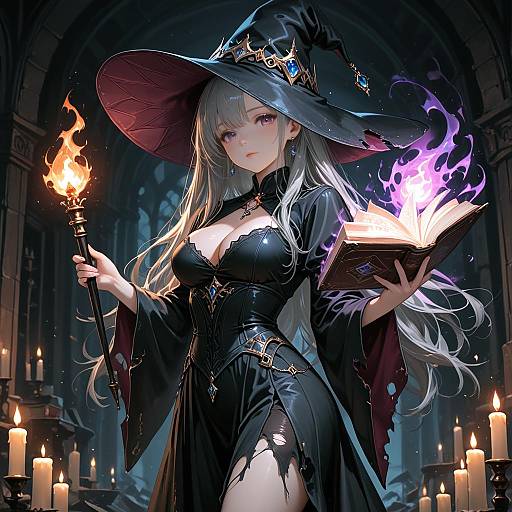 Fantasy Witch Casting Spell with Magical Book
