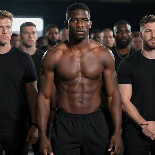 Muscular Black Man Centered in Crowd