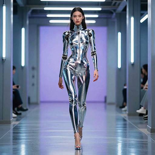Futuristic Cyborg Model on Runway