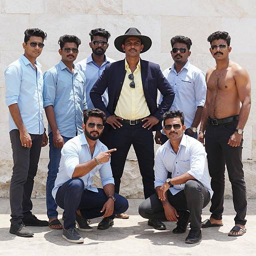 Dynamic Group Photo of Eight Men