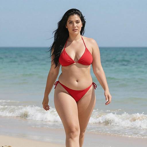 Confident Curvy Woman on Sunny Beach