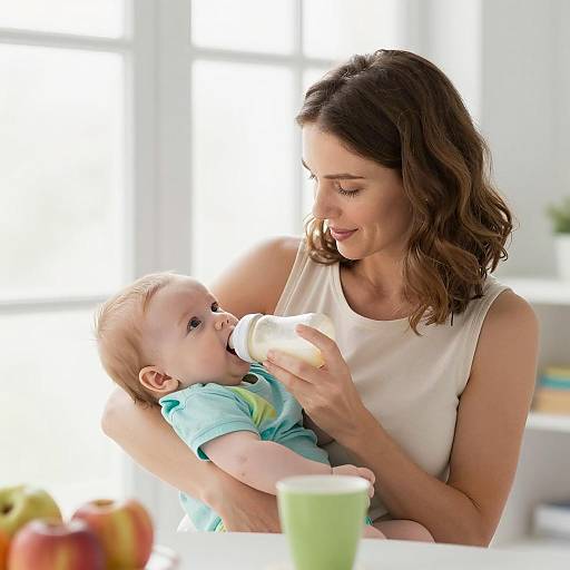 Caring Mother Feeding Her Baby