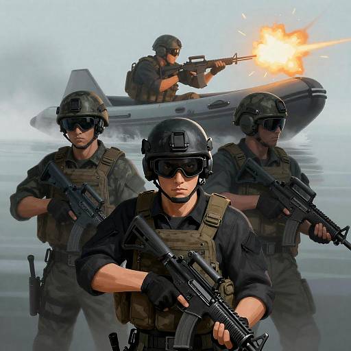 Intense Soldiers in Action Illustration