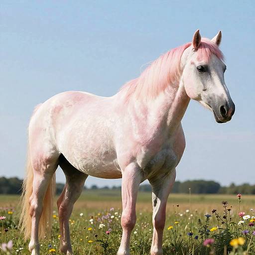 Majestic Pink Horse in Sunlit Meadow