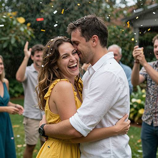 Joyful Embrace in Vibrant Celebration