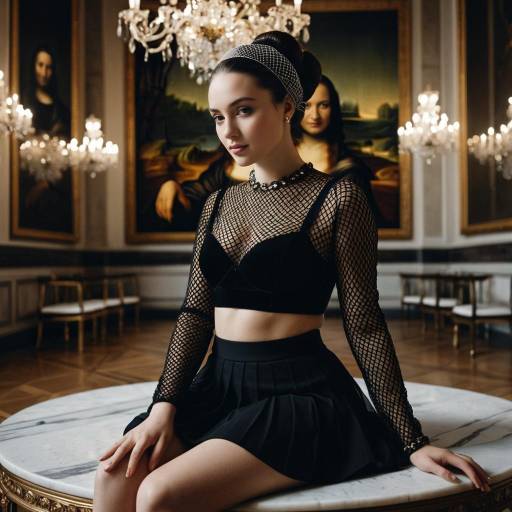Young woman in black outfit in an art gallery