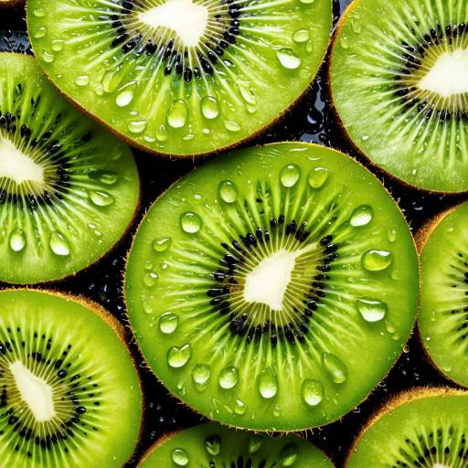 Close-up of Fresh Sliced Kiwi with Water Droplets