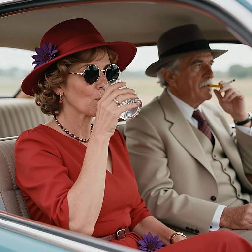 Vintage style elderly couple in car