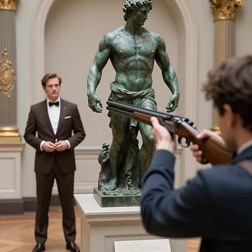 Museum Scene with Man and Statue