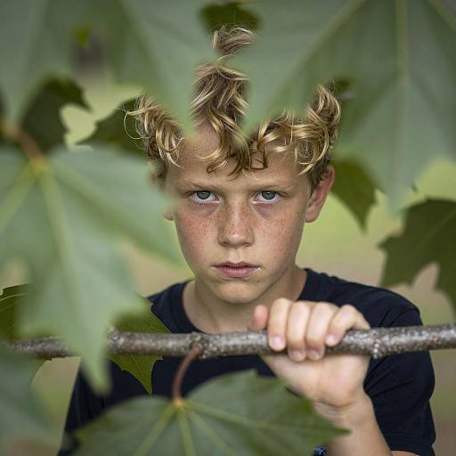 Curious Boy Among Lush Greenery