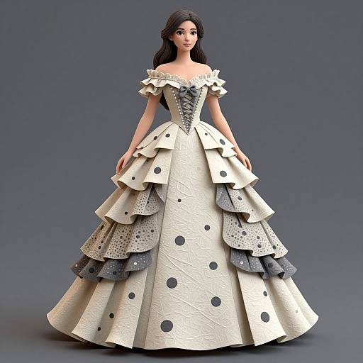 3D Papier Couture Elegant Ruffled Gown