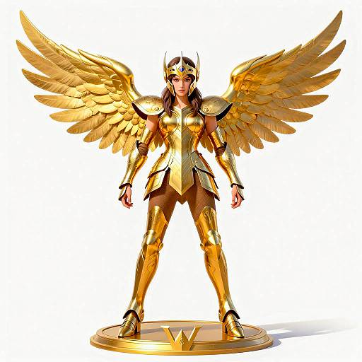 Majestic Woman in Golden Winged Armor