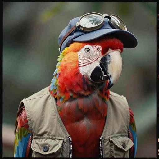 Scarlet Macaw Portrait in Vintage Style