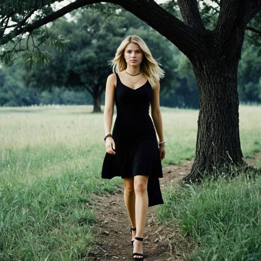 Elegant Girl in Black Dress Outdoors