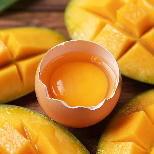 Cracked Egg with Mango Slices Close-Up