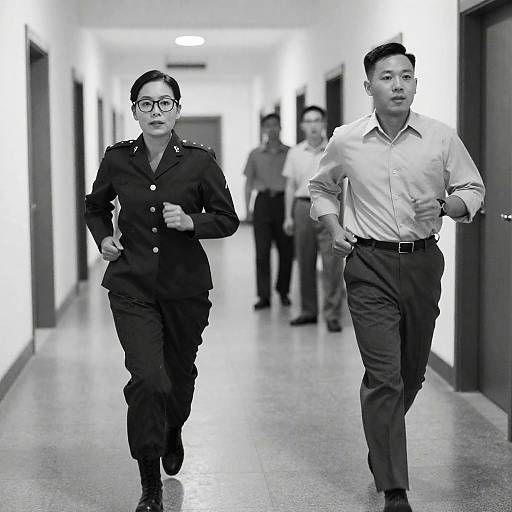Military Personnel Running in Hallway