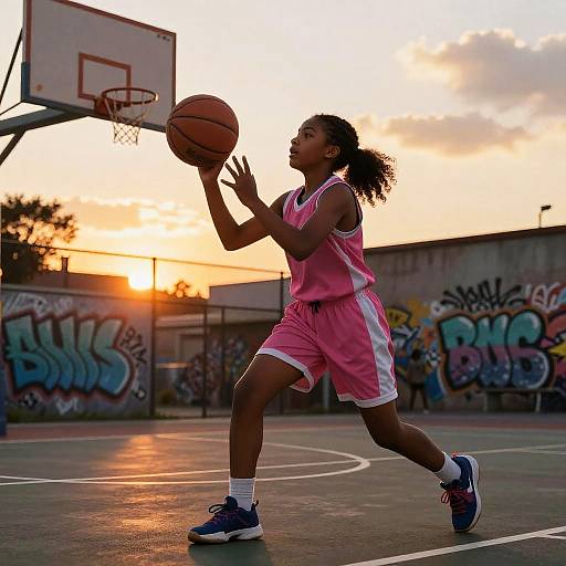 Young Black Girl Playing Basketball