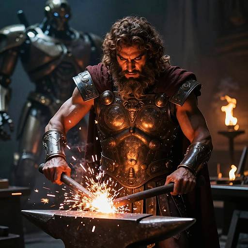 Hephaistos Forging Colossus in Dark Forge