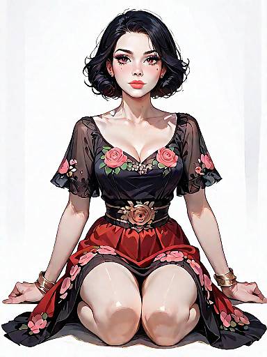 Chic Woman in Floral Velvet Dress