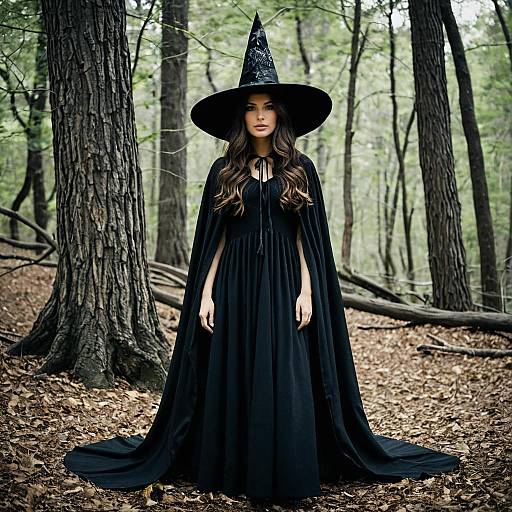 Woman in Witch Costume in Forest