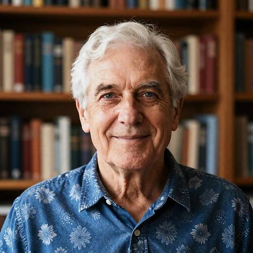 Smiling Elderly Man in Floral Shirt