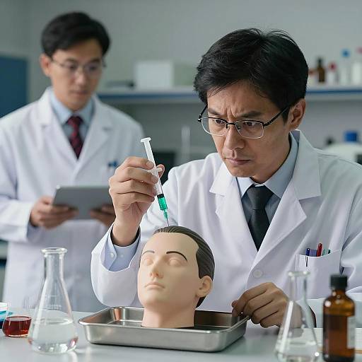 Intense Scientist in Dark Laboratory Scene