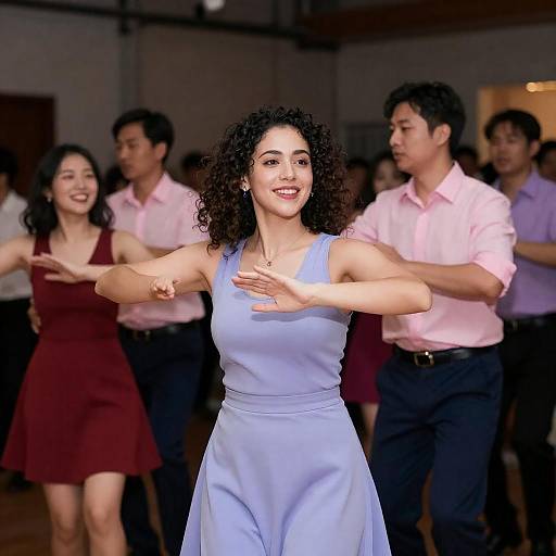 Lively Group Dance in Dimly Lit Venue
