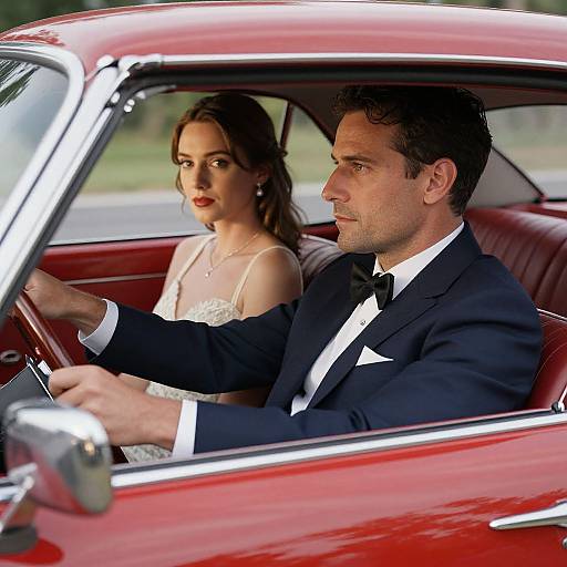 Elegant Couple in Classic Red Convertible