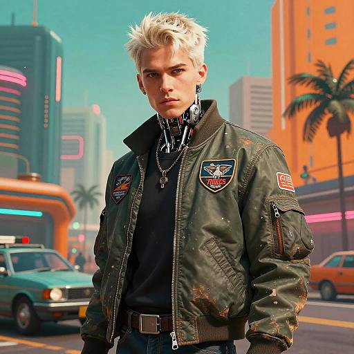 Retro-Futuristic Android in Cyberpunk City