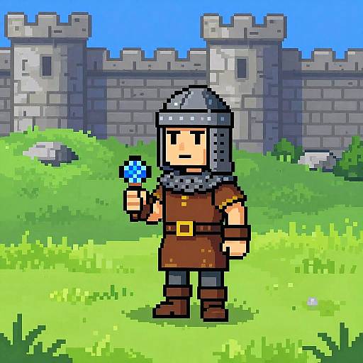 Vintage 8-bit Medieval Squire Pixel Art