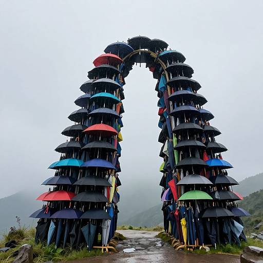 Mountain of Umbrellas with Sky Portal