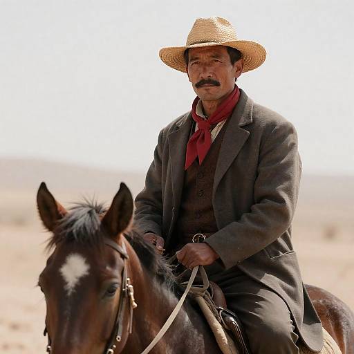 Serious Cowboy in Sunlit Desert Scene